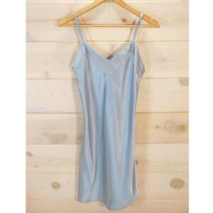 Jones New York Short Slip Dress Size S Lingerie Satin Silky Ice Blue-Gray Lace